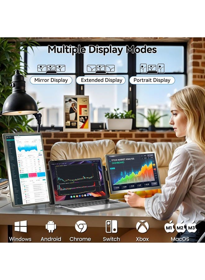 domyfan 15.6" Laptop Screen Extender, 120% sRGB FHD 1080P IPS Triple Portable Laptop Monitor Extender with Hub USB HDMI Plug-Play for Mac, Windows, Chrome, Android, Fits All Laptops - Image 3