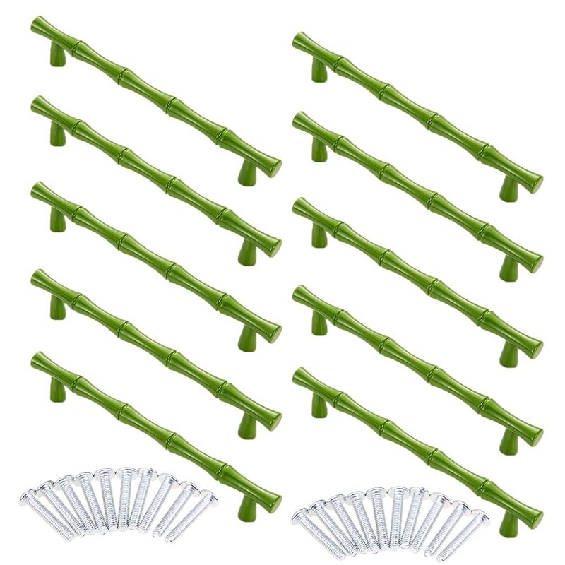 AchNau 10pcs Cabinet Handles Hole Centers 5Bamboo Shape Kitchen Cupboard Dresser Closet Drawer Door Pulls Green - Image 2