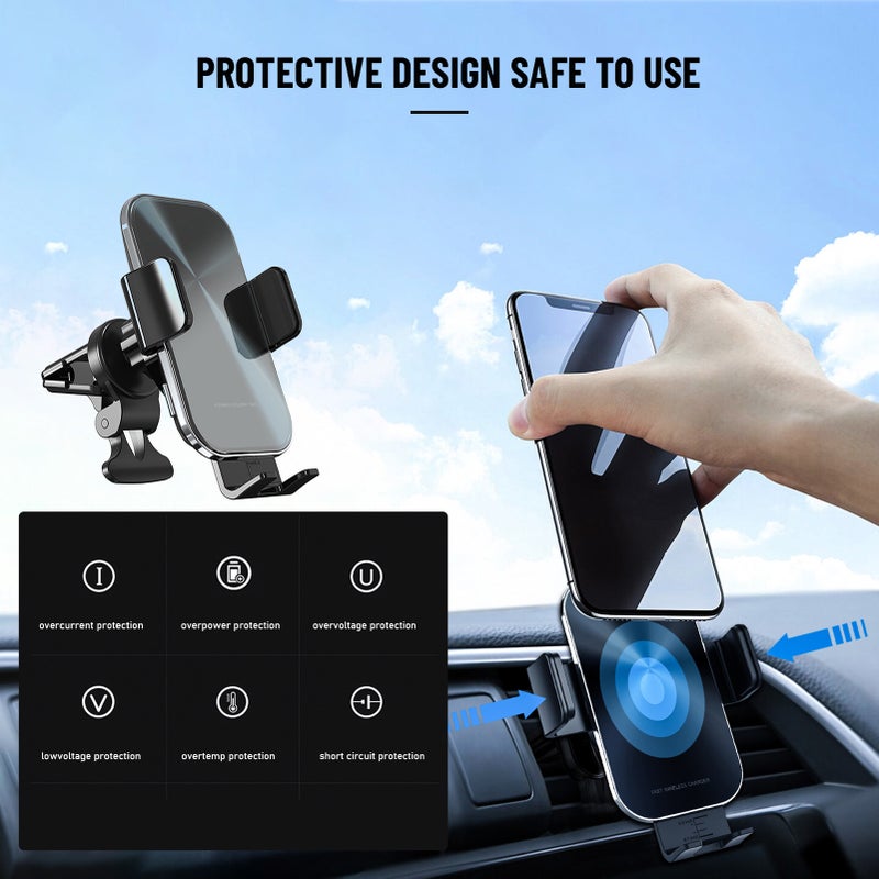 Wireless Fast Charger Car Mount Phone Holder Easy Clamp Hands Qi Charging Phone Stand for Dashboard Air Vent - Image 2