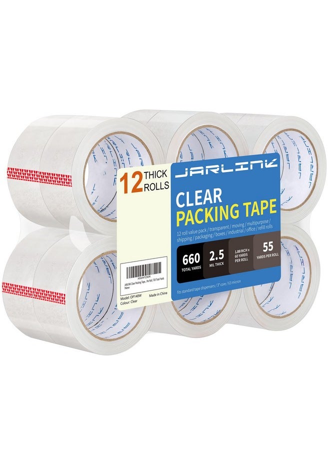 JARLINK Clear Packing Tape (12 Rolls) Heavy Duty Packaging Tape For Shipping Packaging Moving Sealing 1.88 Inches Wide 55 Yards Per Roll 660 Total Yards  - Image 1