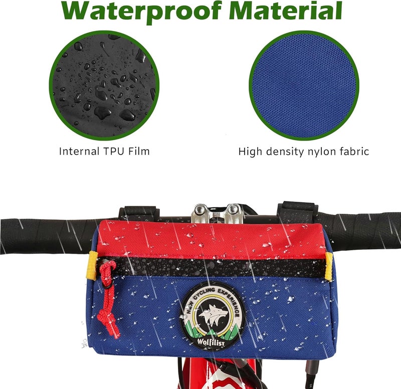 Vortika Bike Handlebar Bag,Kids Bicycle Front Basket Pack,Waterproof Bikes Bag,Small Bicycle Handle Bar Bag for Boys Girls Men Women (Blue + Red) - Image 4