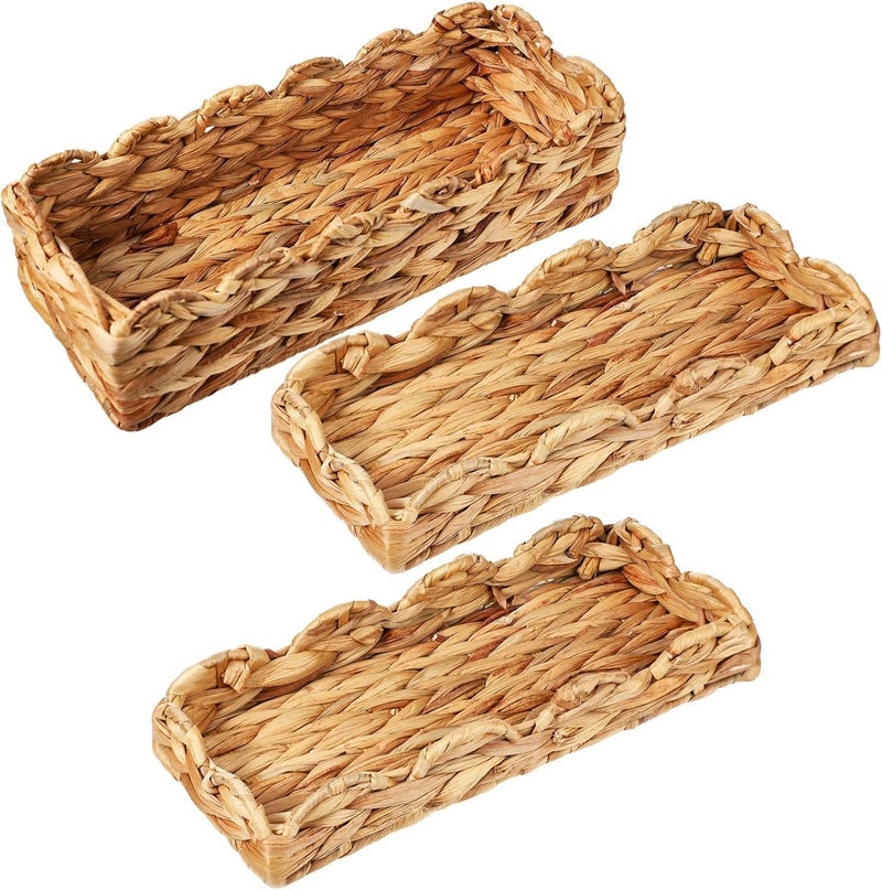 KASTWAVE 3Pcs Wicker Storage Baskets, Water Hyacinth Toilet Paper Holder, Rustic Woven Organizer for Bathroom, Bedroom, Kitchen, Ideal for Toiletries and Small Items, Large & Small Baskets (15x6x4in, 12x5x2in) - Image 1