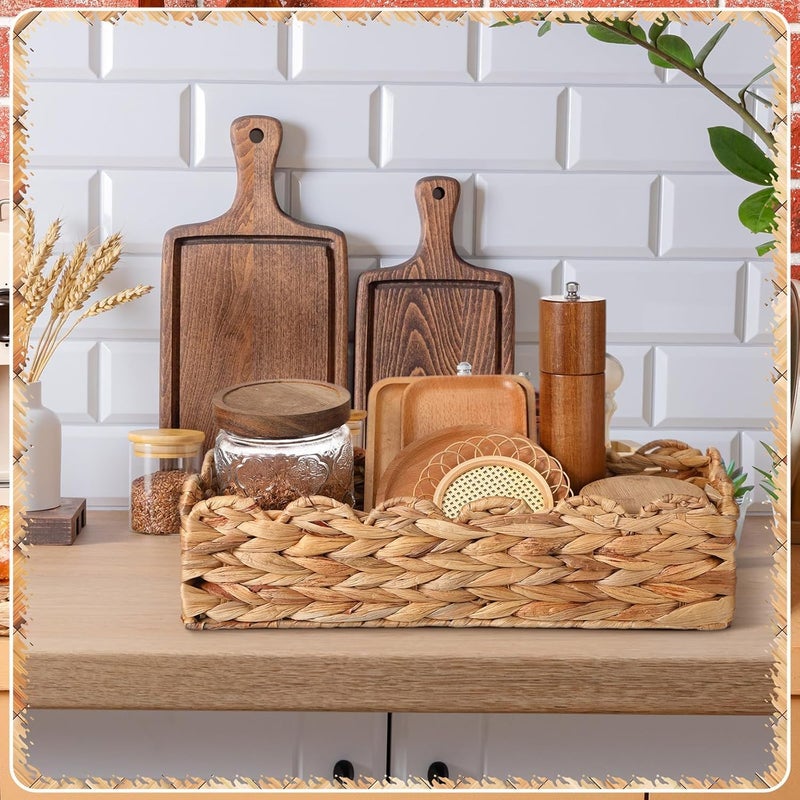 KASTWAVE 3Pcs Wicker Storage Baskets, Water Hyacinth Toilet Paper Holder, Rustic Woven Organizer for Bathroom, Bedroom, Kitchen, Ideal for Toiletries and Small Items, Large & Small Baskets (15x6x4in, 12x5x2in) - Image 2