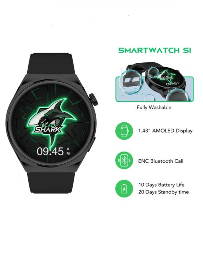 BLACK SHARK Smartwatch S1 With 1.43 inch Display, 10-Day Battery Life, Fitness Tracker, Heart Rate, Sleep and Oxygen Monitoring & 100+ Sports - Black  - Image 1
