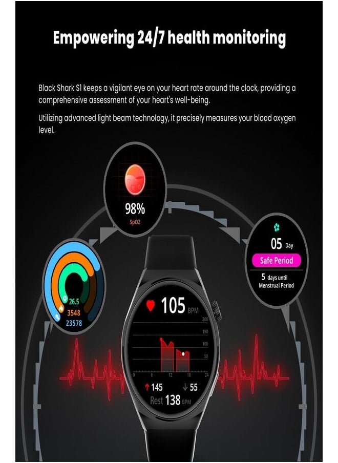BLACK SHARK Smartwatch S1 With 1.43 inch Display, 10-Day Battery Life, Fitness Tracker, Heart Rate, Sleep and Oxygen Monitoring & 100+ Sports - Black  - Image 5