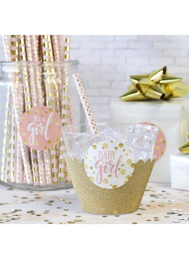DISTINCTIVS - Pink And Gold Girl Baby Shower Favor Stickers 1.75 In 40 Labels - Image 1