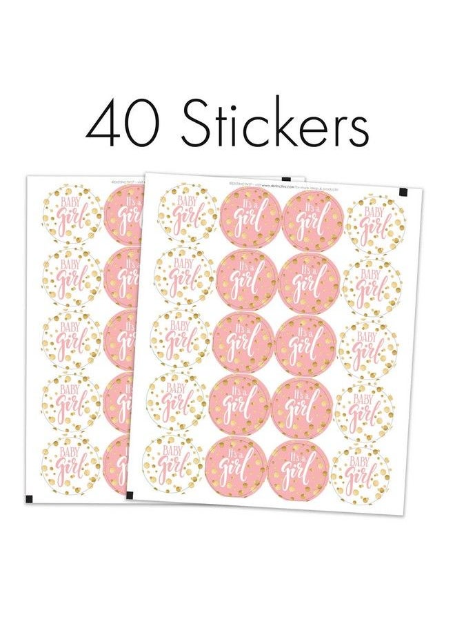 DISTINCTIVS - Pink And Gold Girl Baby Shower Favor Stickers 1.75 In 40 Labels - Image 1