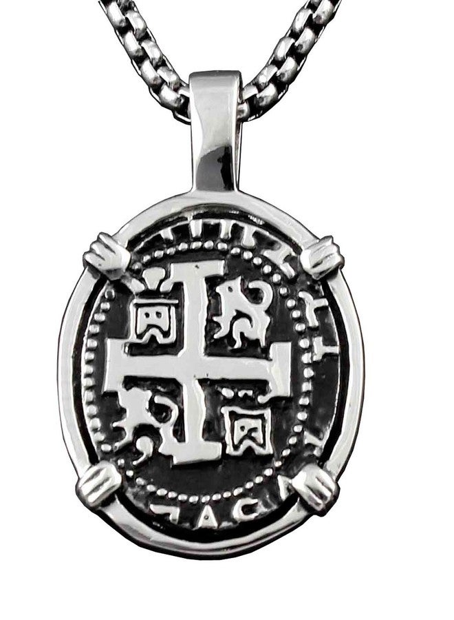 vogueteen Piece of Eight Coin Pendant Necklace Pirate Spanish Jewelry + 316L Stainless Steel Chain - Image 2