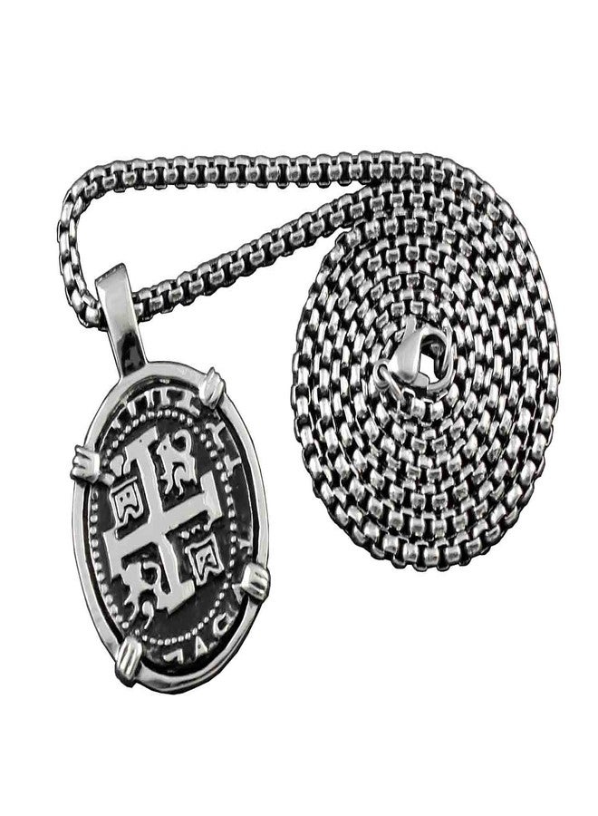 vogueteen Piece of Eight Coin Pendant Necklace Pirate Spanish Jewelry + 316L Stainless Steel Chain - Image 3
