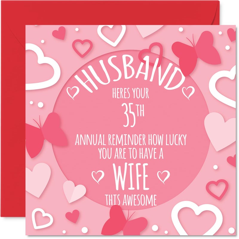 Stuff4 35th Anniversary Card for Men - Annual Reminder - Happy 35 Year Anniversary Card for Husband  5.7 Inch Wedding Anniversaries Greeting Cards - Image 1