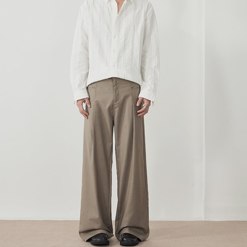 LKTM Mens Wear# Retro Three-Dimensional Pleated Drape Casual Pants Mens and Womens Loose vintage Niche Advanced Western Pants Brown - Image 1