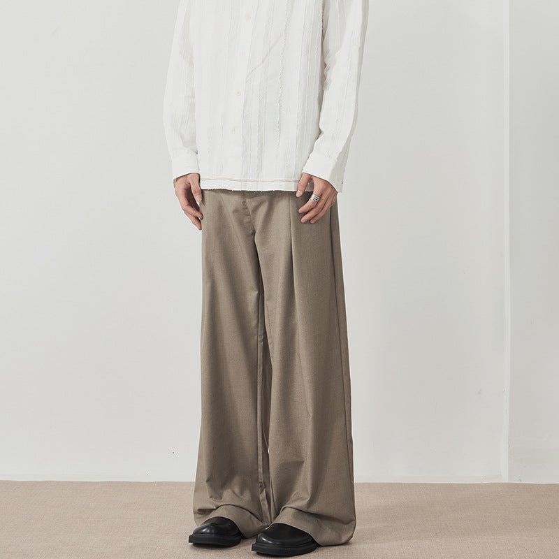 LKTM Mens Wear# Retro Three-Dimensional Pleated Drape Casual Pants Mens and Womens Loose vintage Niche Advanced Western Pants Brown - Image 3