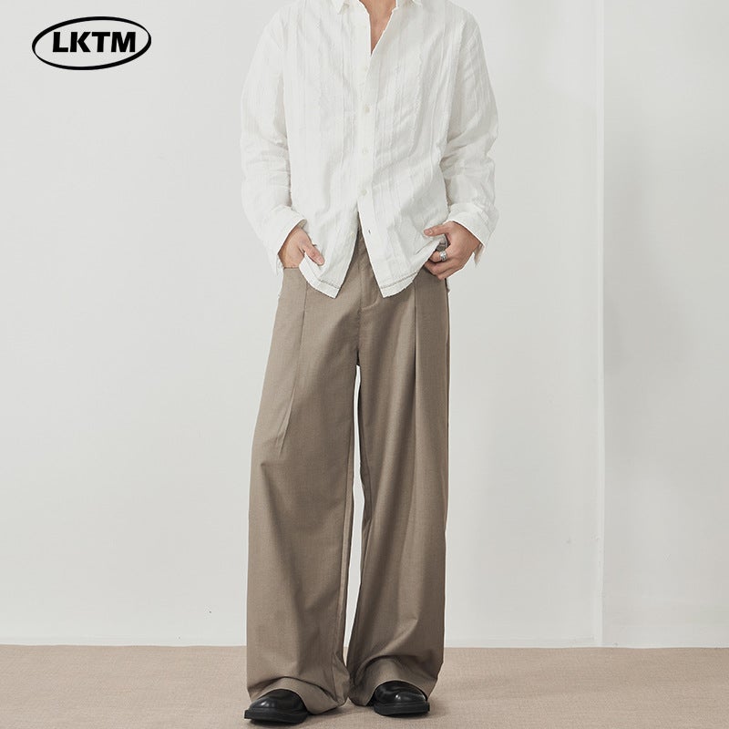 LKTM Mens Wear# Retro Three-Dimensional Pleated Drape Casual Pants Mens and Womens Loose vintage Niche Advanced Western Pants Brown - Image 2