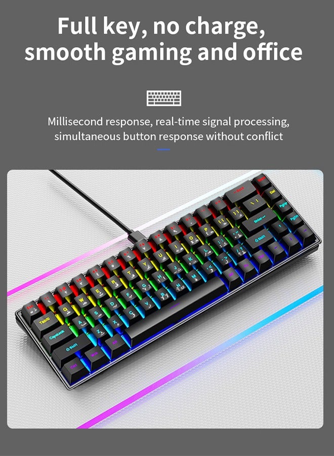 فلاشهوك كيبورد ميكانيكي عربي للألعاب والإنجليزي، 68 مفتاح، إضاءة RGB، سويتشات زرقاء، تصميم صغير ومحمول، مضاد للضغط الشبح، مثالي للعب والكتابة - Image 4