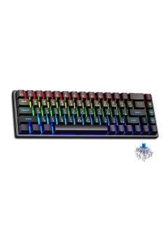 FlashHawk Arabic & English Wired Gaming Keyboard,68 Keys Blue Switches Mechanical Keyboard for Office Gaming Black  - Image 1