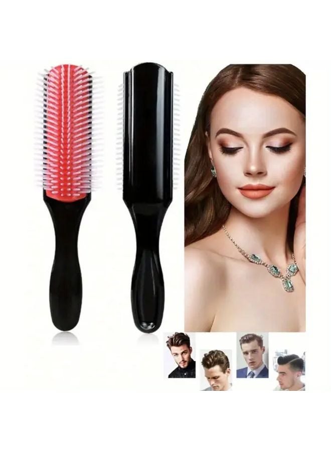 Black Purple 9 Row Curling Brush Detachable Straightening Brush For All Hair Types - Image 1