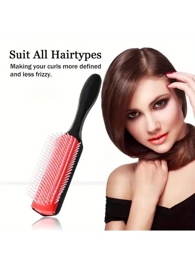 Black Purple 9 Row Curling Brush Detachable Straightening Brush For All Hair Types - Image 3