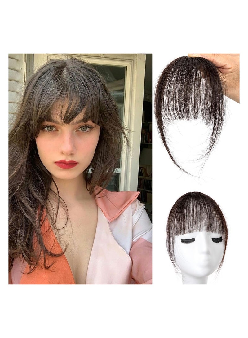 Estelle Clip in Air Bangs Remy Human Hair Extensions One Piece Front Neat Air Fringe Hand Tied Straight Flat Bangs Clip on Hairpiece for Women Natural Black - Image 1