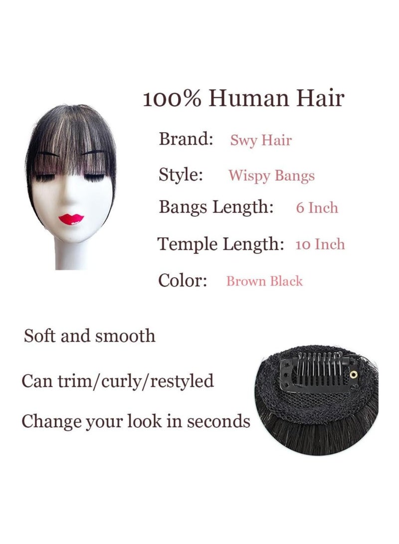 Estelle Clip in Air Bangs Remy Human Hair Extensions One Piece Front Neat Air Fringe Hand Tied Straight Flat Bangs Clip on Hairpiece for Women Natural Black - Image 2