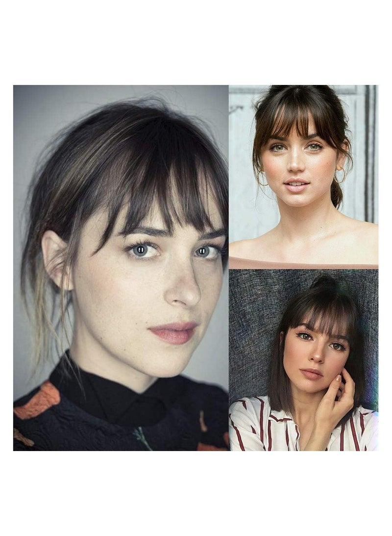 Estelle Clip in Air Bangs Remy Human Hair Extensions One Piece Front Neat Air Fringe Hand Tied Straight Flat Bangs Clip on Hairpiece for Women Natural Black - Image 5