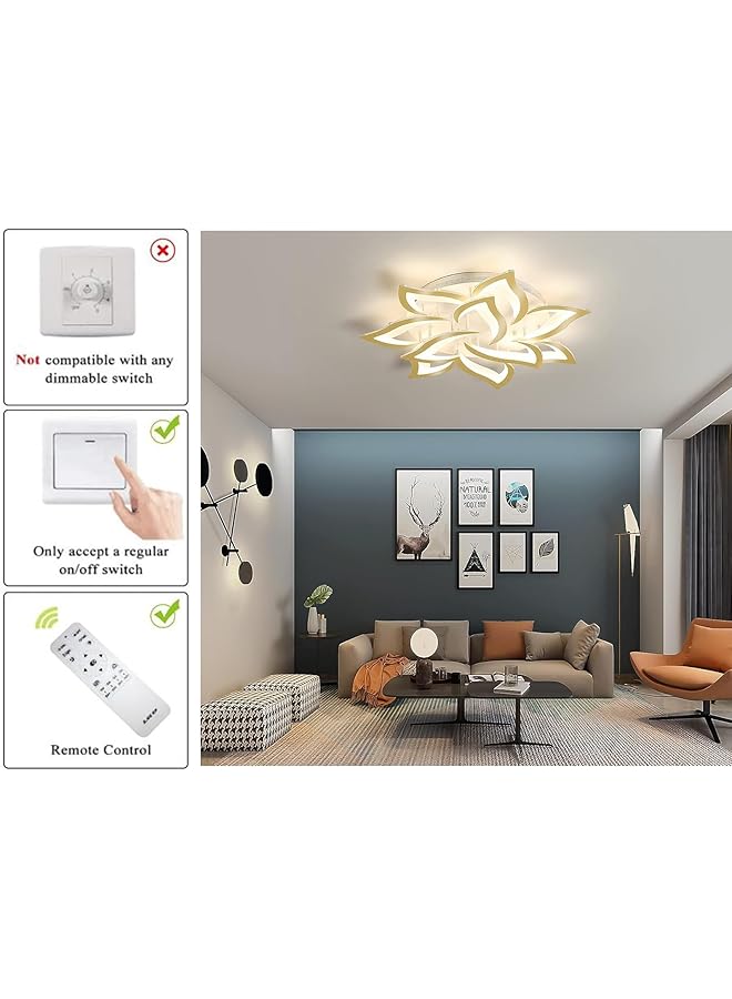 Garwarm Modern Ceiling Light 58W Dimmable Flush Mount Led Ceiling Lamp 4 Rings Acrylic Ceiling Chandelier For Living Room Dining Room Bedroom… 10 Petal White - Image 3