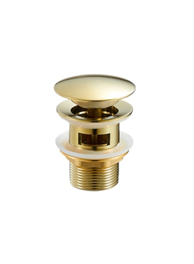 European-Style All-Copper Pop-Up Drain Head – 40mm Full Thread Brass Waste Coupling for Glass, Tabletop & Under-Counter Wash Basins, Gold Plated with Large Cover & Hole - Image 1