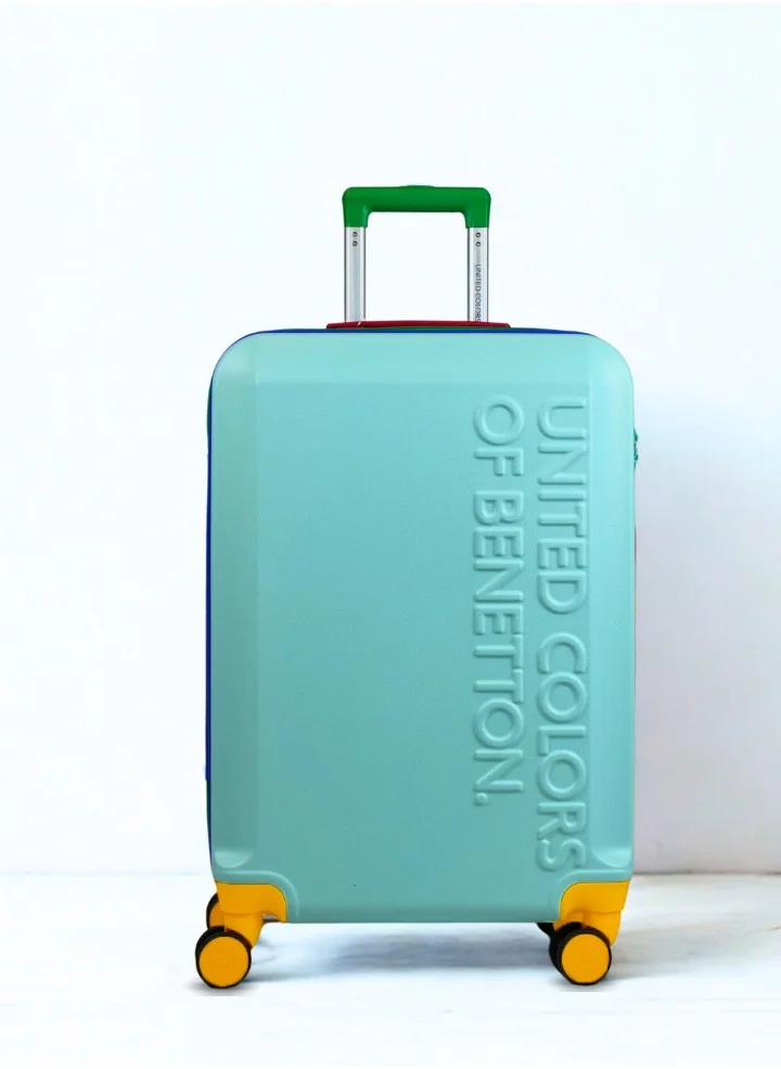 UNITED COLORS OF BENETTON BNTA-203X 24 Inch- Checked Luggage with TSA Lock| Material- Acrylonitrile Butadiene Styrene| Adjustable Trolley Handle | Smooth Dual Wheels 360degree rotate| LIGHT BLUE