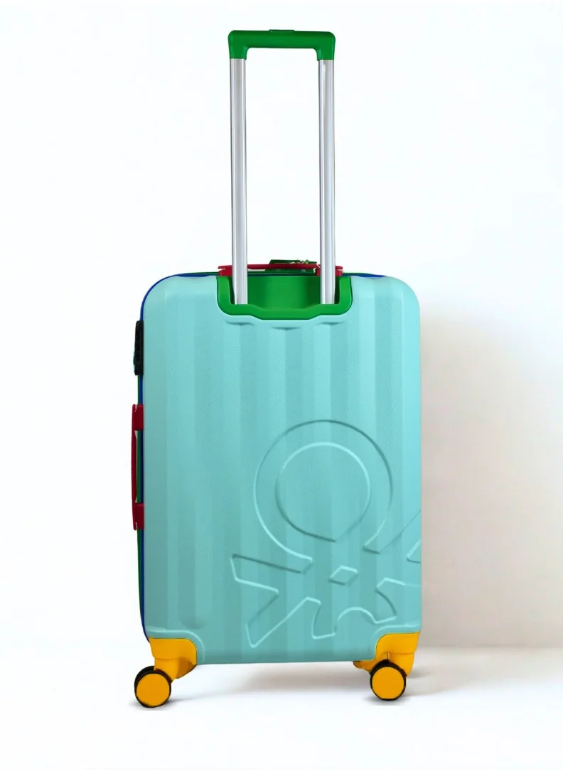 UNITED COLORS OF BENETTON BNTA-203X 24 Inch- Checked Luggage with TSA Lock| Material- Acrylonitrile Butadiene Styrene| Adjustable Trolley Handle | Smooth Dual Wheels 360degree rotate| LIGHT BLUE