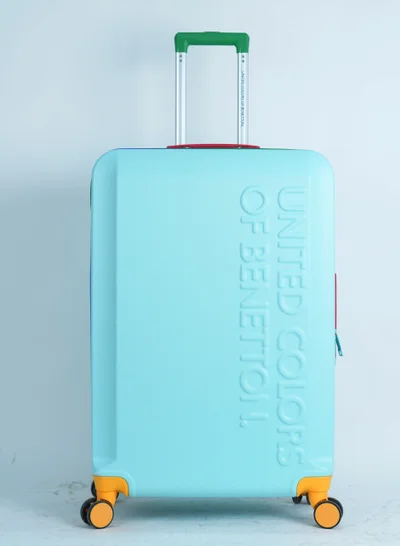 UNITED COLORS OF BENETTON BNTA-203X 24 Inch- Checked Luggage with TSA Lock| Material- Acrylonitrile Butadiene Styrene| Adjustable Trolley Handle | Smooth Dual Wheels 360degree rotate| LIGHT BLUE