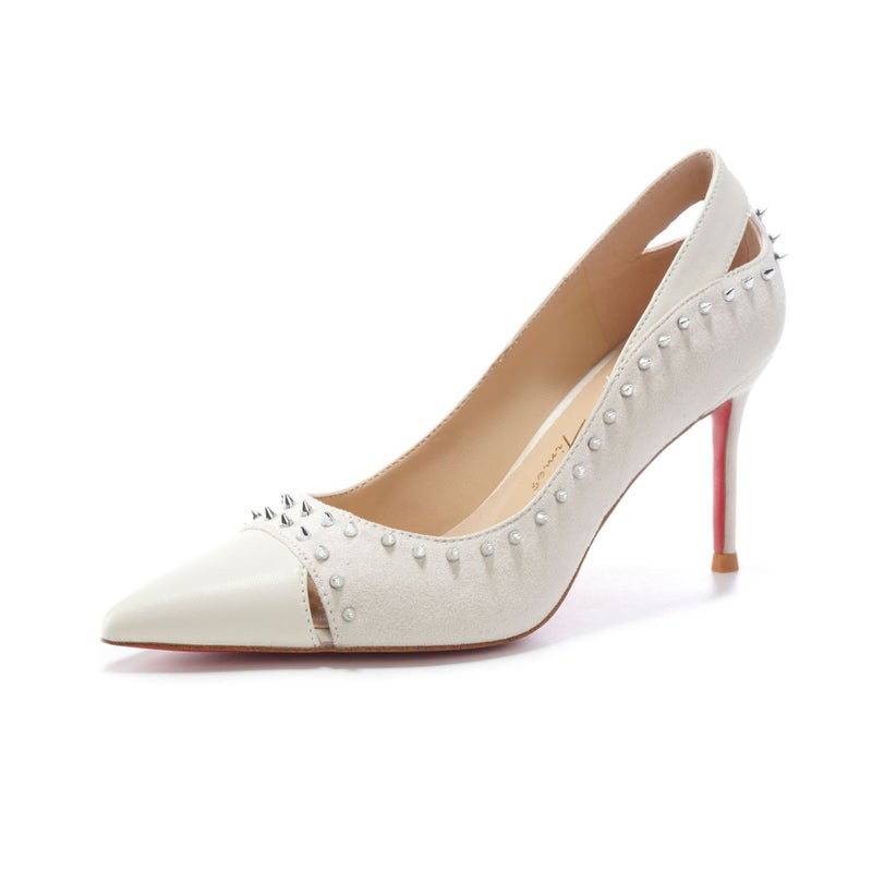 1529-20 Pointed-Toe Black Studded High-Heeled Shoes White Apricot Patent Leather Wedding Shoes Style Casual Fashion - Image 1
