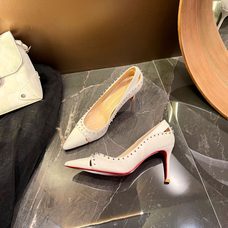 1529-20 Pointed-Toe Black Studded High-Heeled Shoes White Apricot Patent Leather Wedding Shoes Style Casual Fashion - Image 5
