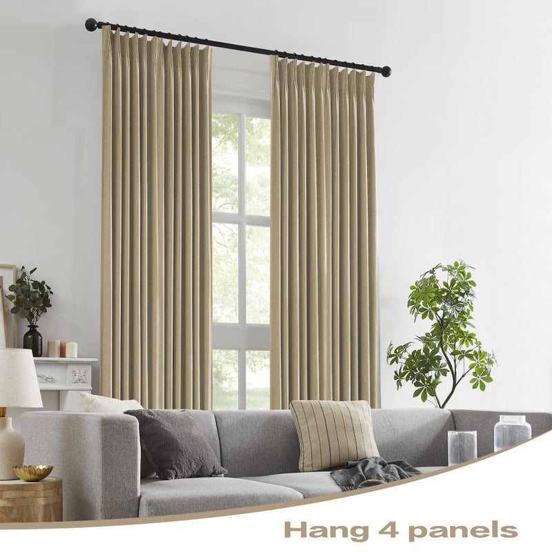 DUALIFE Taupe Blackout Pinch Pleated Curtains for Bedroom 108 Inch Length  Linen Blended Farmhouse 100% Blackout Thermal Insulated Back Tab Drapes with Hooks for Track System 2 Panels W40xL108 - Image 5