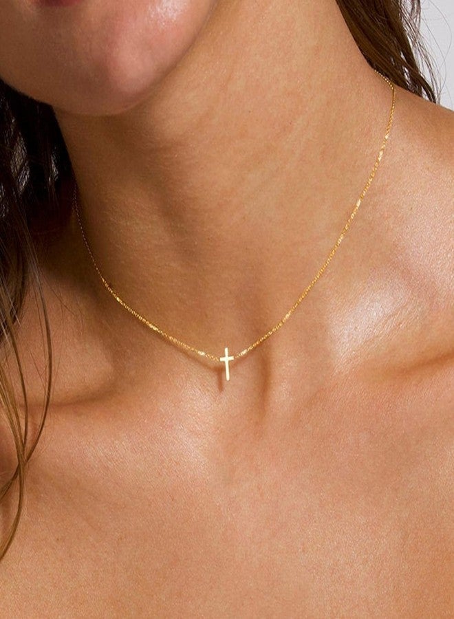 MONOZO Cross Necklace for Women，14K Gold Plated Cross Necklace Layered Gold Cross Necklace Tiny Sideway Cross Choker Necklace Gold Cross Necklaces for Women Trendy Gold Jewelry Gifts for Women Trendy - Image 2