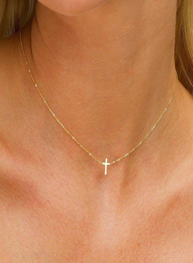 MONOZO Cross Necklace for Women，14K Gold Plated Cross Necklace Layered Gold Cross Necklace Tiny Sideway Cross Choker Necklace Gold Cross Necklaces for Women Trendy Gold Jewelry Gifts for Women Trendy - Image 3