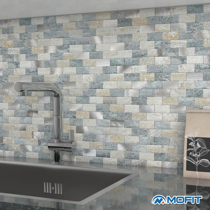 M MOFIT Peel and Stick Brick Backsplash for Kitchen,Back Splash for Bathrooms Walls Tiles Waterproof(10sheets,Blue Gray) - Image 3