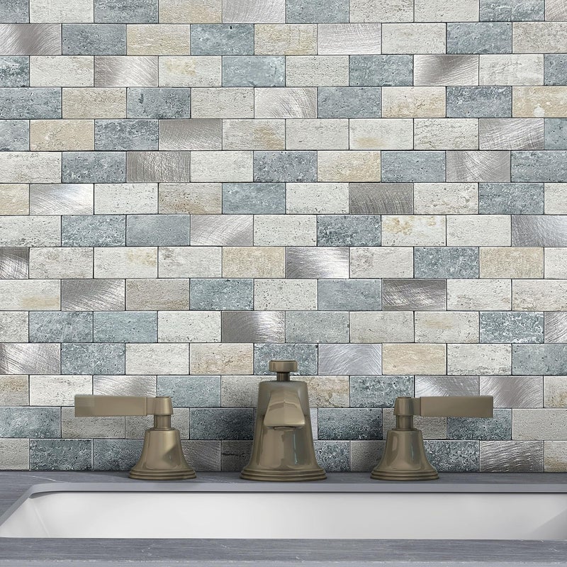 M MOFIT Peel and Stick Brick Backsplash for Kitchen,Back Splash for Bathrooms Walls Tiles Waterproof(10sheets,Blue Gray) - Image 1