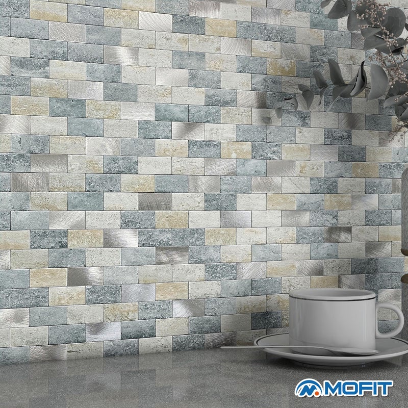 M MOFIT Peel and Stick Brick Backsplash for Kitchen,Back Splash for Bathrooms Walls Tiles Waterproof(10sheets,Blue Gray) - Image 4