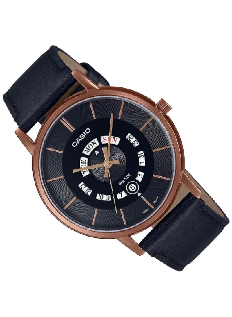 Casio Men Watch - Analog Day and date display Dial Black Dial Leather Band MTP-B135RL-1AVDF - Image 3