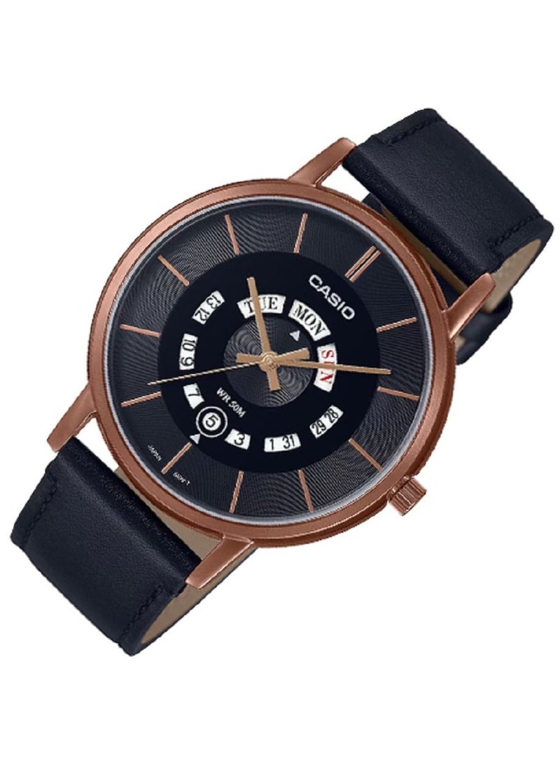 Casio Men Watch - Analog Day and date display Dial Black Dial Leather Band MTP-B135RL-1AVDF - Image 2