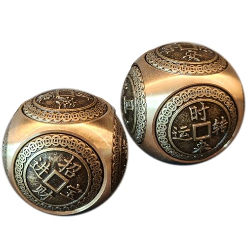 Briskfeel Brass Lucky Ball 6 Sides Rotatable Feng Shui Ornament Wealth Statue Treasure Ball Fengshui Sculpture Chinese Traditional Home Decor (F2 Lucky Ball x 2) - Image 2