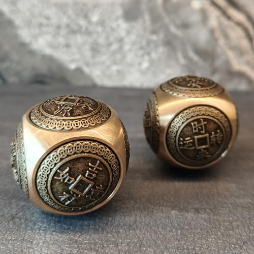Briskfeel Brass Lucky Ball 6 Sides Rotatable Feng Shui Ornament Wealth Statue Treasure Ball Fengshui Sculpture Chinese Traditional Home Decor (F2 Lucky Ball x 2) - Image 5