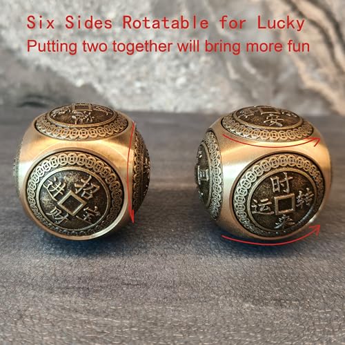 Briskfeel Brass Lucky Ball 6 Sides Rotatable Feng Shui Ornament Wealth Statue Treasure Ball Fengshui Sculpture Chinese Traditional Home Decor (F2 Lucky Ball x 2) - Image 3