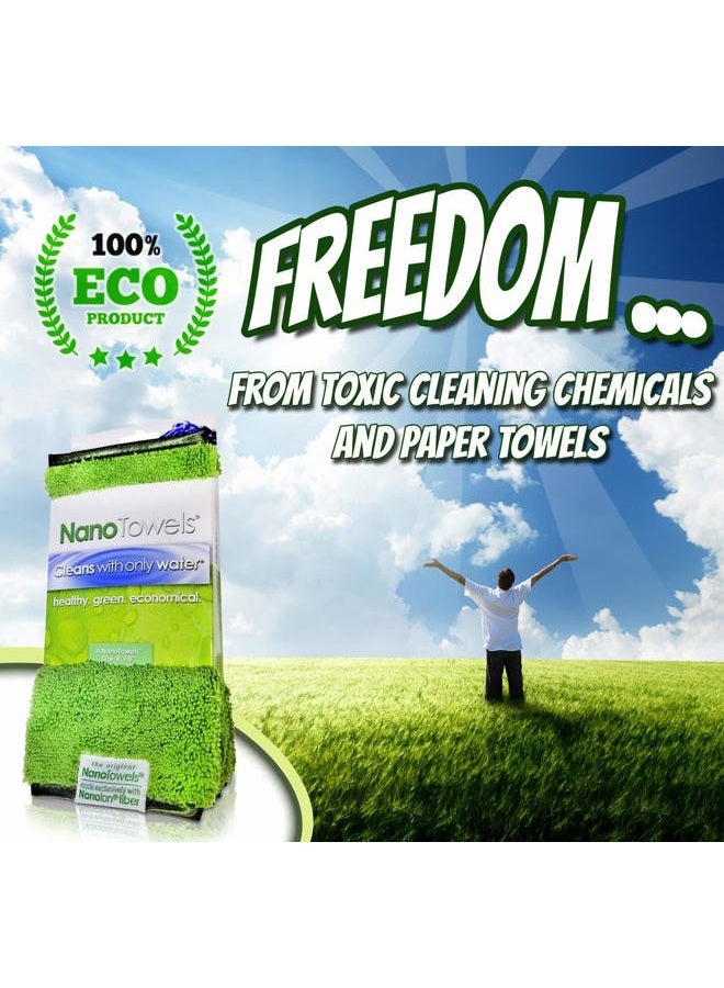 Life Miracle Nano Towels - Amazing Eco Fabric That Cleans Virtually Any Surface With Only Water. No More Paper Towels Or Toxic Chemicals. 4-Pack (8x8", Green) - Image 3