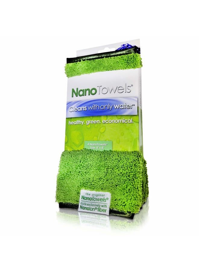 Life Miracle Nano Towels - Amazing Eco Fabric That Cleans Virtually Any Surface With Only Water. No More Paper Towels Or Toxic Chemicals. 4-Pack (8x8", Green) - Image 1