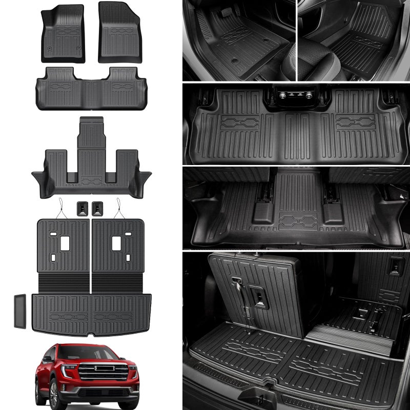 HOUCLEMIC Floor Mats for 20172023 GMC Acadia 6 Passenger Captain ChairsAll Weather Cargo Mat with Backrest Mat for 2023 GMC Acadia Denali Accessories