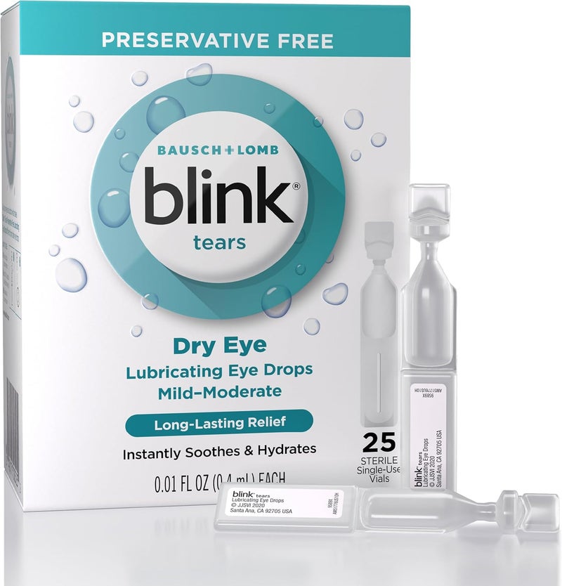 BLINK Tears Eye Drops for Dry Eyes Preservative Free Lubricating Eye Drops Sterile Single Use Vials Gentle Eye Care for Mild to Moderate Dry Eye Symptom Relief 25 Count 001 fl oz Vials - Image 1