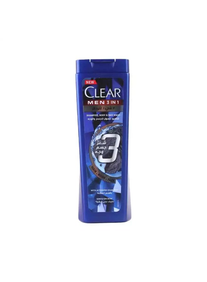Clear Men Complete Care 3In1 Shampoo For Hair, Face & Body With Activated Charcoal, For 100% Dandruff Free Hair And Moisturized Skin, 200 ml - Image 1