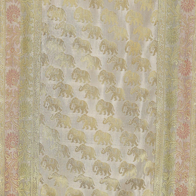 E - Ezra EEZRA Decorative Dining Table Runner Silk Runners Banarasi Brocade Jacquard Silk Tablecloth Decorative Elephant 6 Seater Runner Long Size 16x60 Inch Grey - Image 4