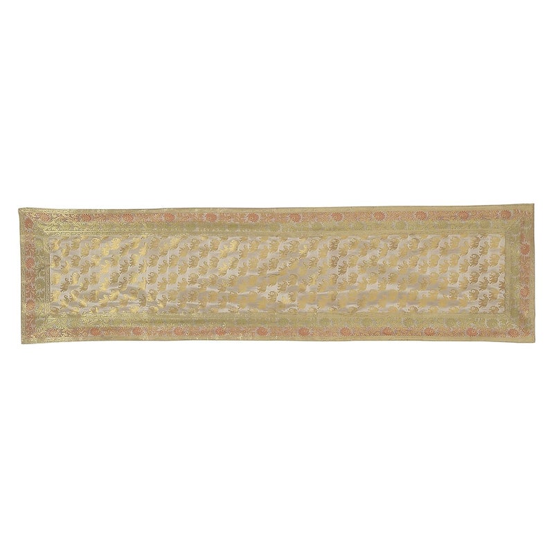 E - Ezra EEZRA Decorative Dining Table Runner Silk Runners Banarasi Brocade Jacquard Silk Tablecloth Decorative Elephant 6 Seater Runner Long Size 16x60 Inch Grey - Image 3