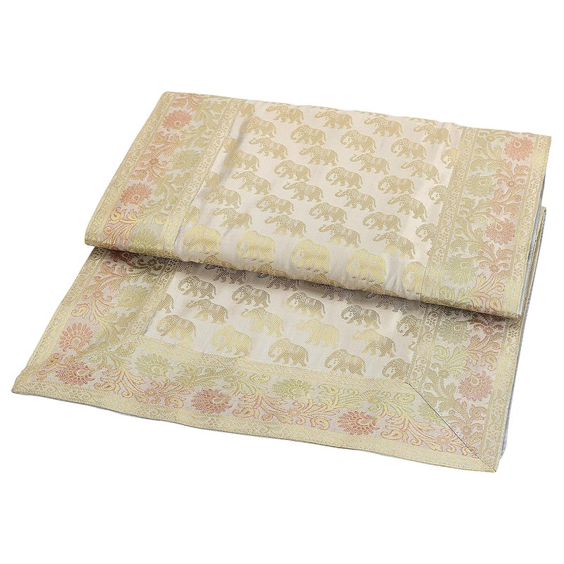 E - Ezra EEZRA Decorative Dining Table Runner Silk Runners Banarasi Brocade Jacquard Silk Tablecloth Decorative Elephant 6 Seater Runner Long Size 16x60 Inch Grey - Image 2